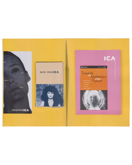 Tony Arefin, Arefin & Arefin, Ikon Gallery, 2012, interior spread with printed ephemera on yellow ground