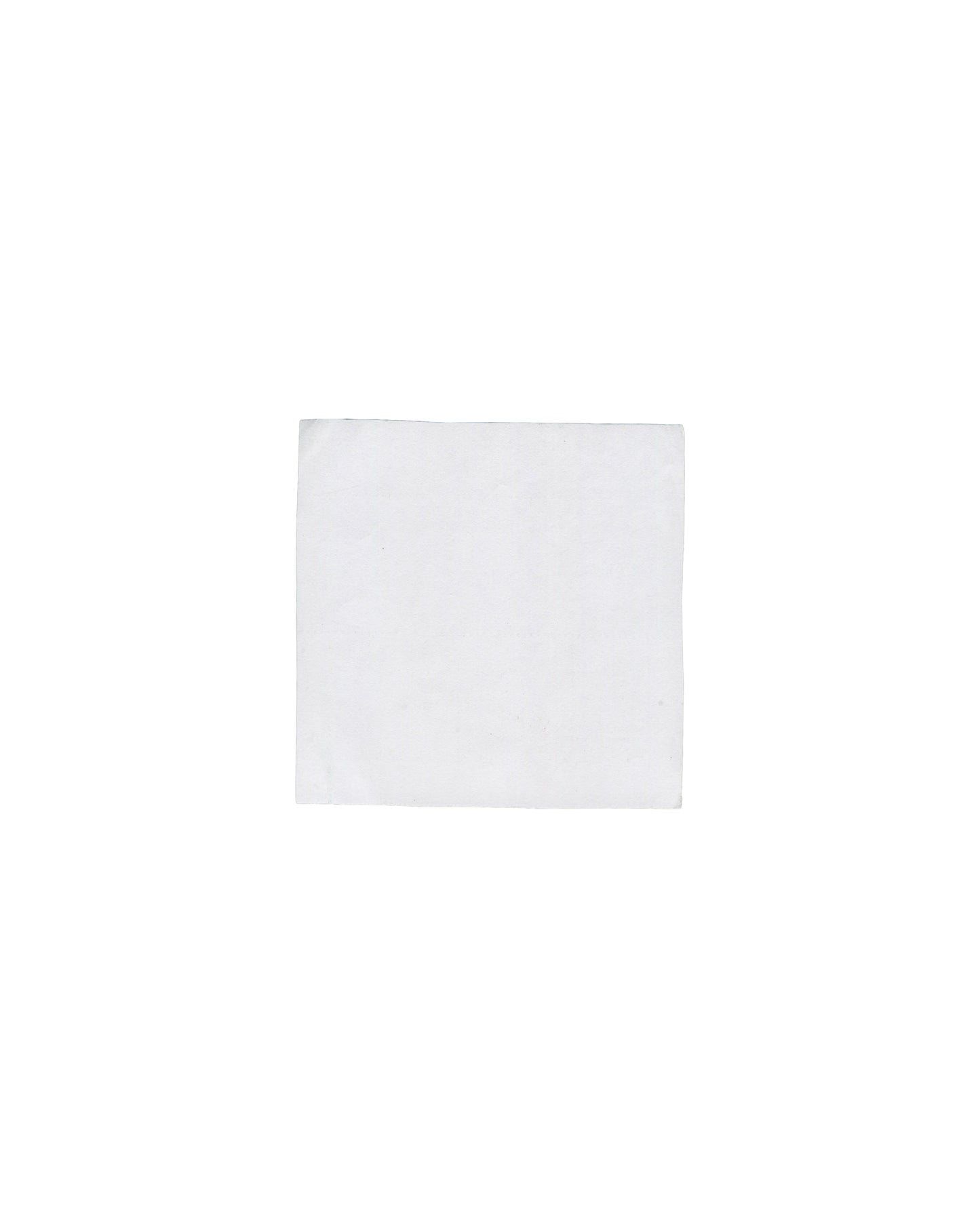 Loose insert verso — blank Art & Language, Too Dark to Read, Musée d'art moderne Lille Métropole, 2002. Loose square insert verso, 12 × 12 cm: plain white coated card, entirely blank. Slight creasing and surface marking consistent with placement inside folded guide.