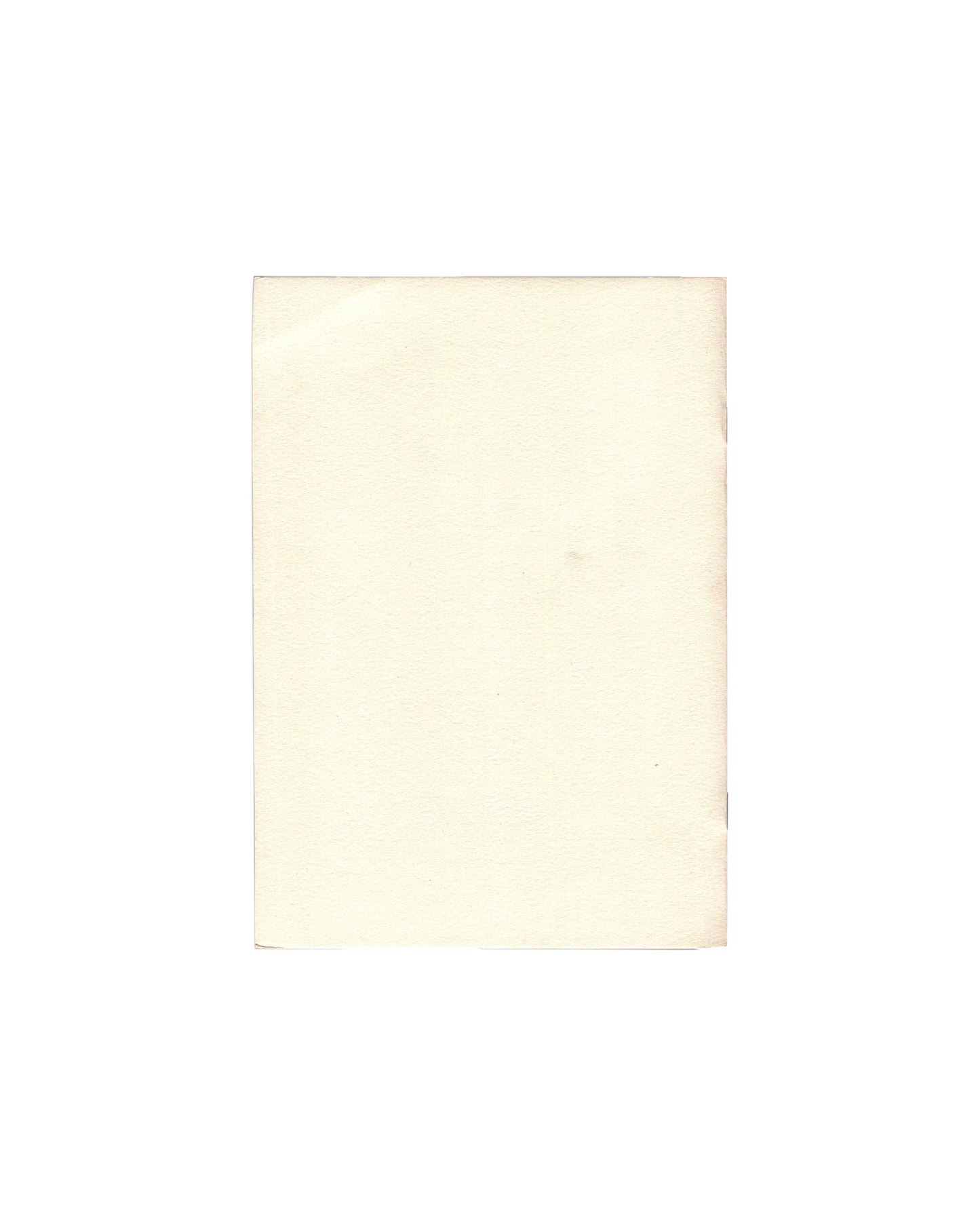 Exhibition catalogue reverse, Frank Bowling & Dennis de Caires, Recent Paintings, The Umana Yana, Georgetown, 1989. Back cover: plain cream ground, blank. Age toning and light surface marks visible.