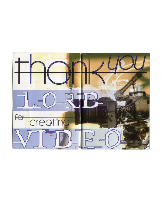 Card with 'Thank you Lord for creating video' text and a film camera image.