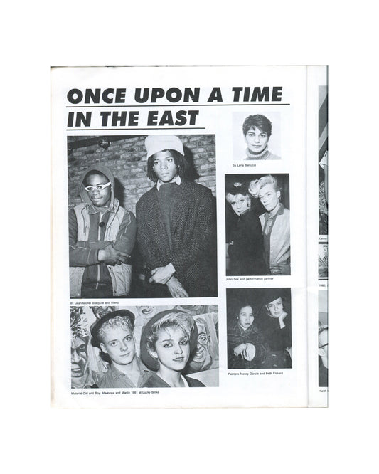 East Village '85: A Guide. A Documentary, Pelham Press, 1985. Condition detail: Basquiat and Madonna. Red softcover spine intact. Very good overall condition for a heavily used 1985 softcover.
