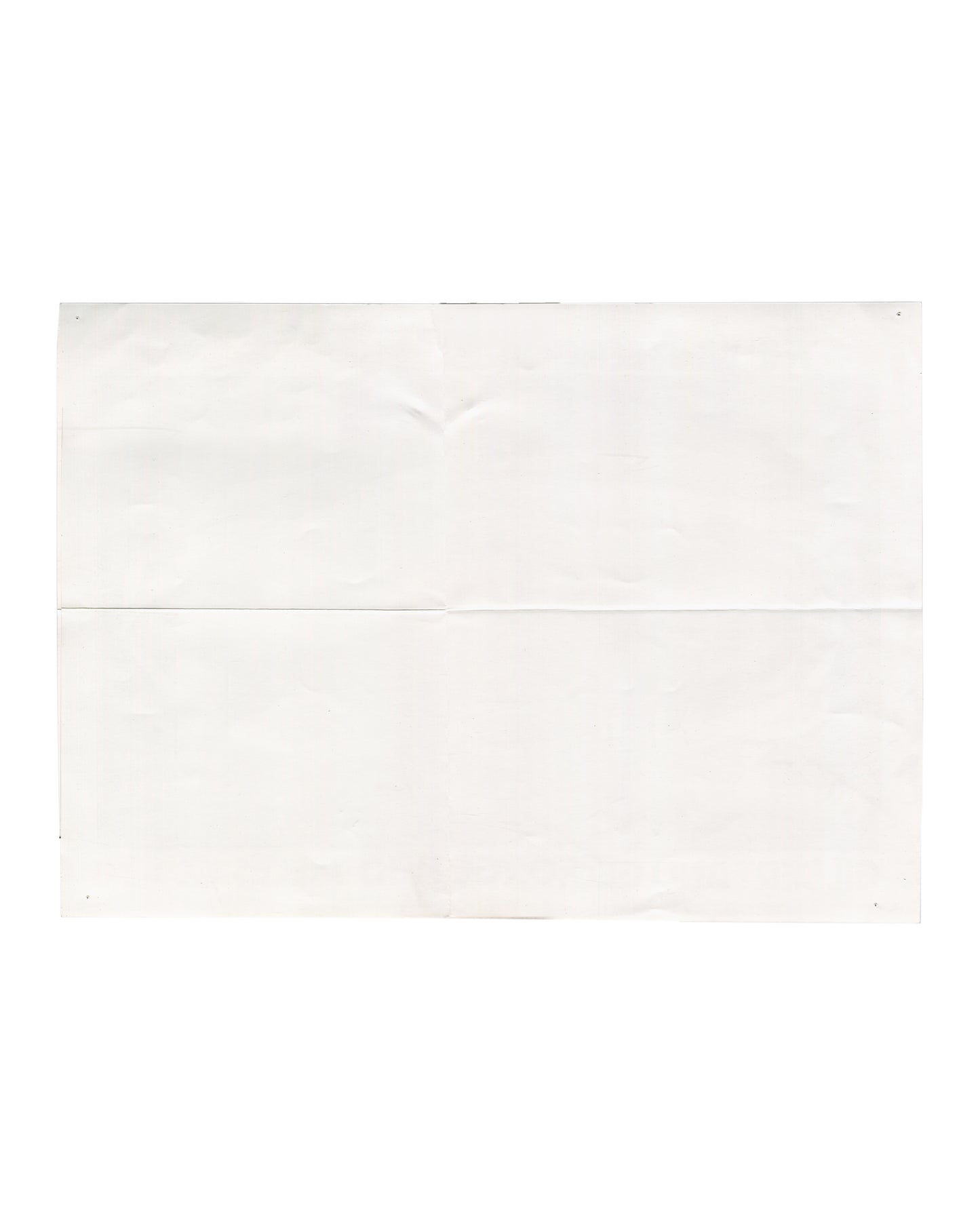 Reverse of 1981 Gilbert & George Photo-Pieces 1971–80 exhibition poster, Whitechapel Art Gallery, London. Blank white verso showing fold lines and corner pinholes.