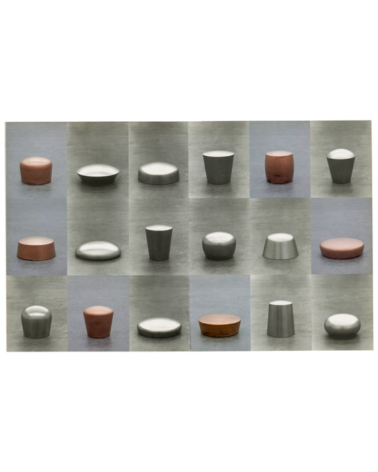 Roni Horn, Pair Field, 1994, interior spread, grid of 18 copper and stainless-steel sculptural forms, De Pont catalogue
