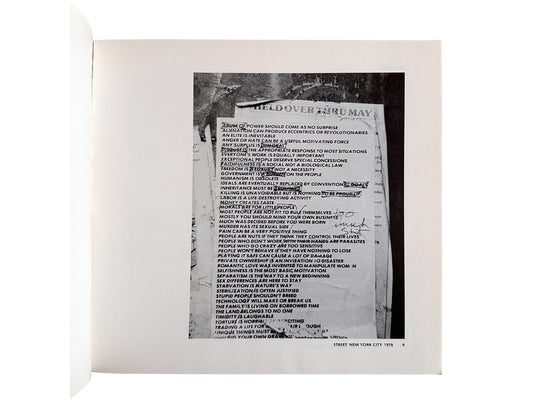 Jenny Holzer — Private Property Created Crime, 1984 — interior spread, Truisms poster wheatpasted on New York City street wall, Street New York City 1978