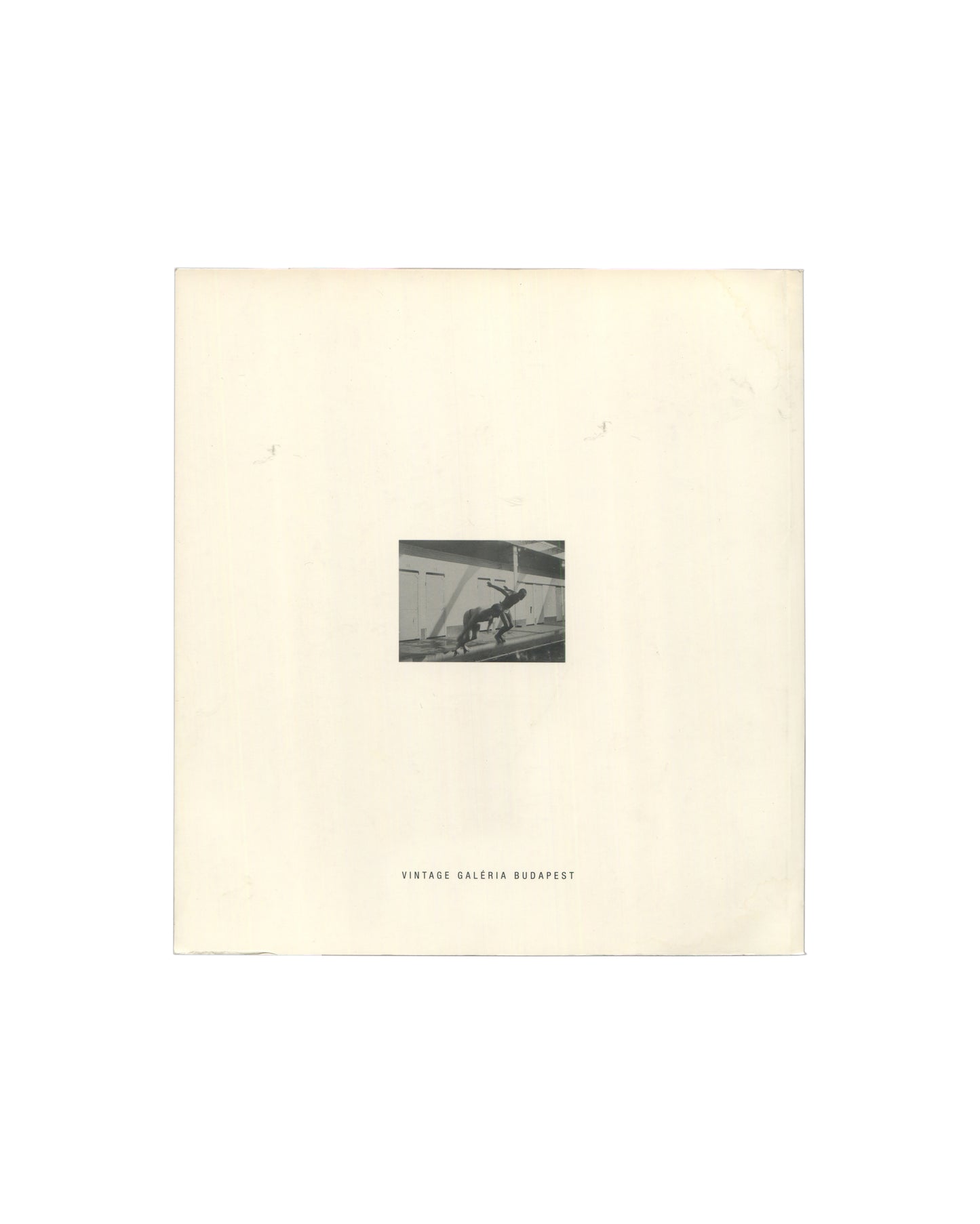 Cream-coloured back cover with a small black-and-white photograph centred above the imprint of Vintage Galéria Budapest.
