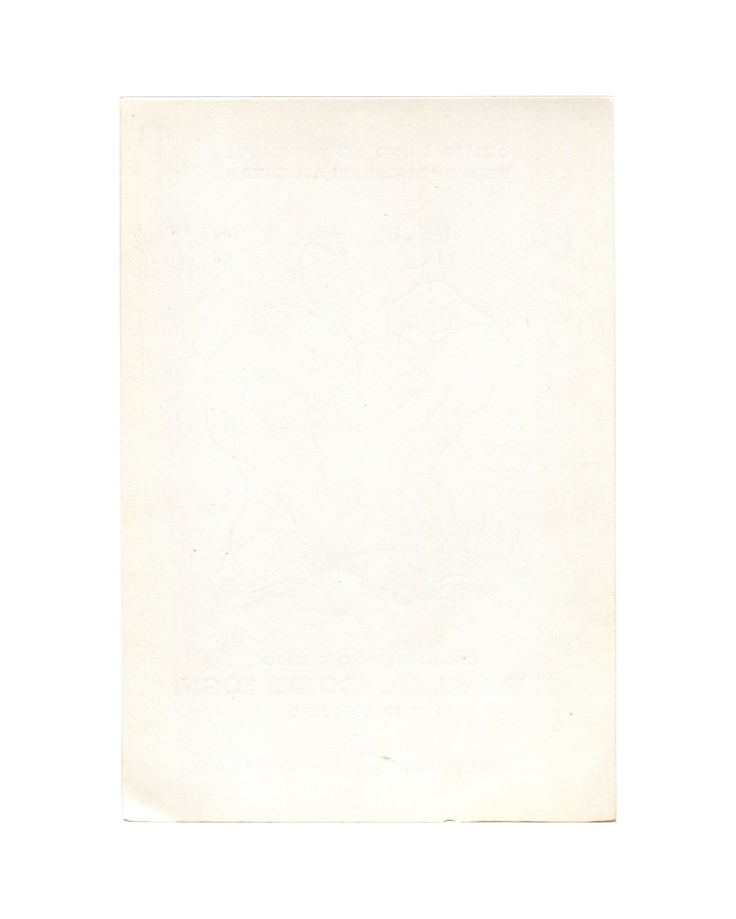 Reverse of 1968 Lorenzo Alessandri illustration sheet for Guida al Mondo dei Sogni by Peter Kolosimo, Edizioni Mediterranee, showing a plain blank cream paper with light age toning and minor surface marks consistent with vintage condition.
You appear to be offline. Messaging may not work as expected.
Kolosimo, … back.jpg