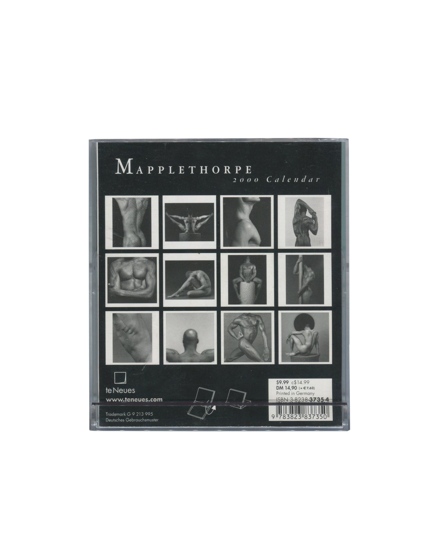 Reverse of Robert Mapplethorpe, 2000 Calendar, CD case edition, teNeues, 1999, showing the back of the clear CD jewel case with a plain black printed insert, no text or imagery visible, with light reflections on the plastic surface.