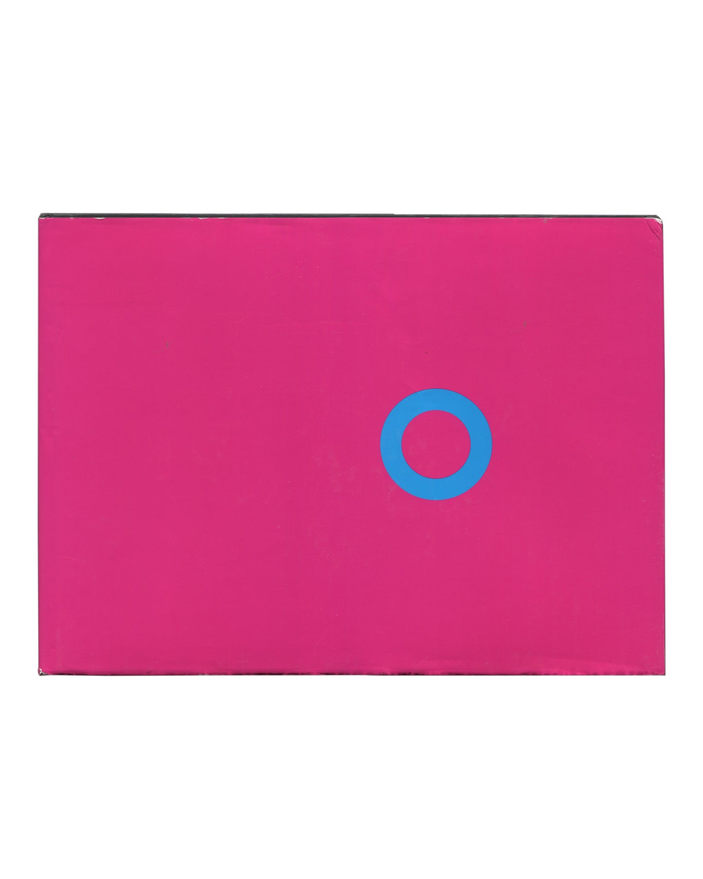 Dust jacket back cover, Olivier Mosset, Verlag Lars Müller, Baden, 1990. Hot-pink ground. 'Olivier Mosset' upper left; 'OLIVIER MOSSET' spaced cyan centre; 'Verlag Lars Müller' lower left. Light rubbing and edge wear, very good condition.