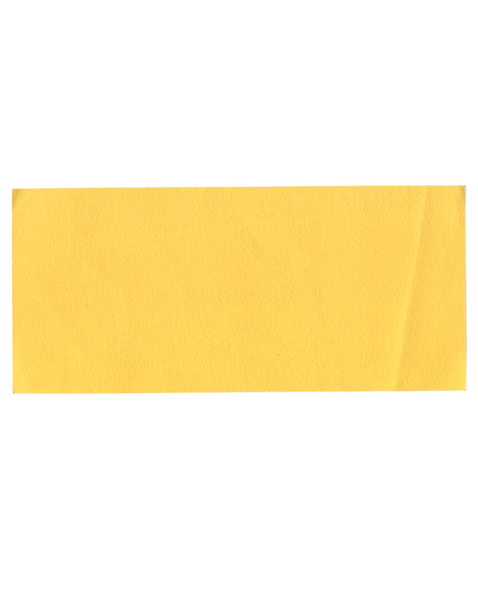 Reverse of 1963 Galerie Knoedler private view invitation for Jacques Prévert, Images, Paris, plain yellow card with no printing, showing light age toning and a diagonal crease at lower right corner.
