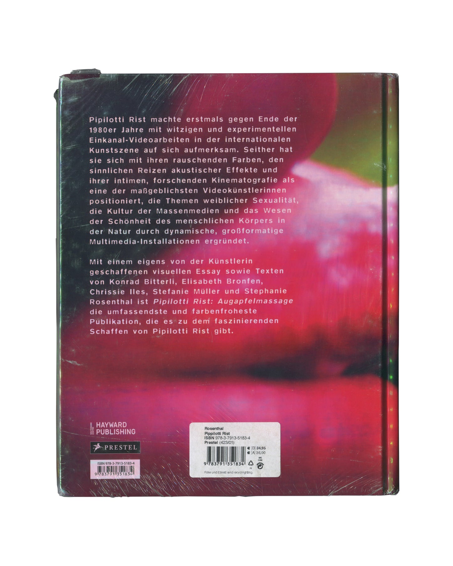Pipilotti Rist, Augapfelmassage, Prestel 2012, back in shrinkwrap, German publisher text, Hayward Publishing and Prestel logos, barcode