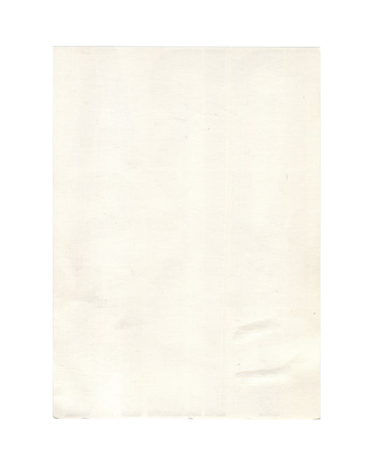 Reverse of c. late 1980s–early 1990s Christopher Wool Prankster graphic card showing plain cream-white card stock, blank, with light age toning, soft surface marks, minor creasing, and faint discoloration consistent with period printed ephemera and archive storage.