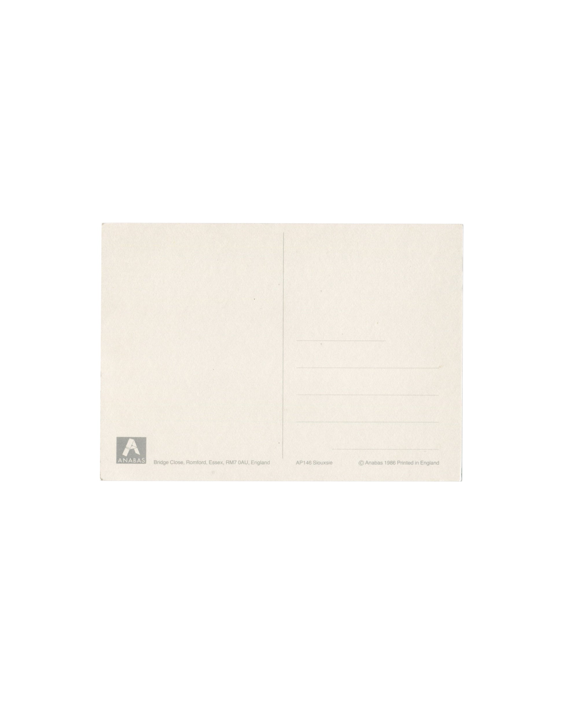 Anabas AP146 postcard verso, publisher address, catalogue number, copyright 1986