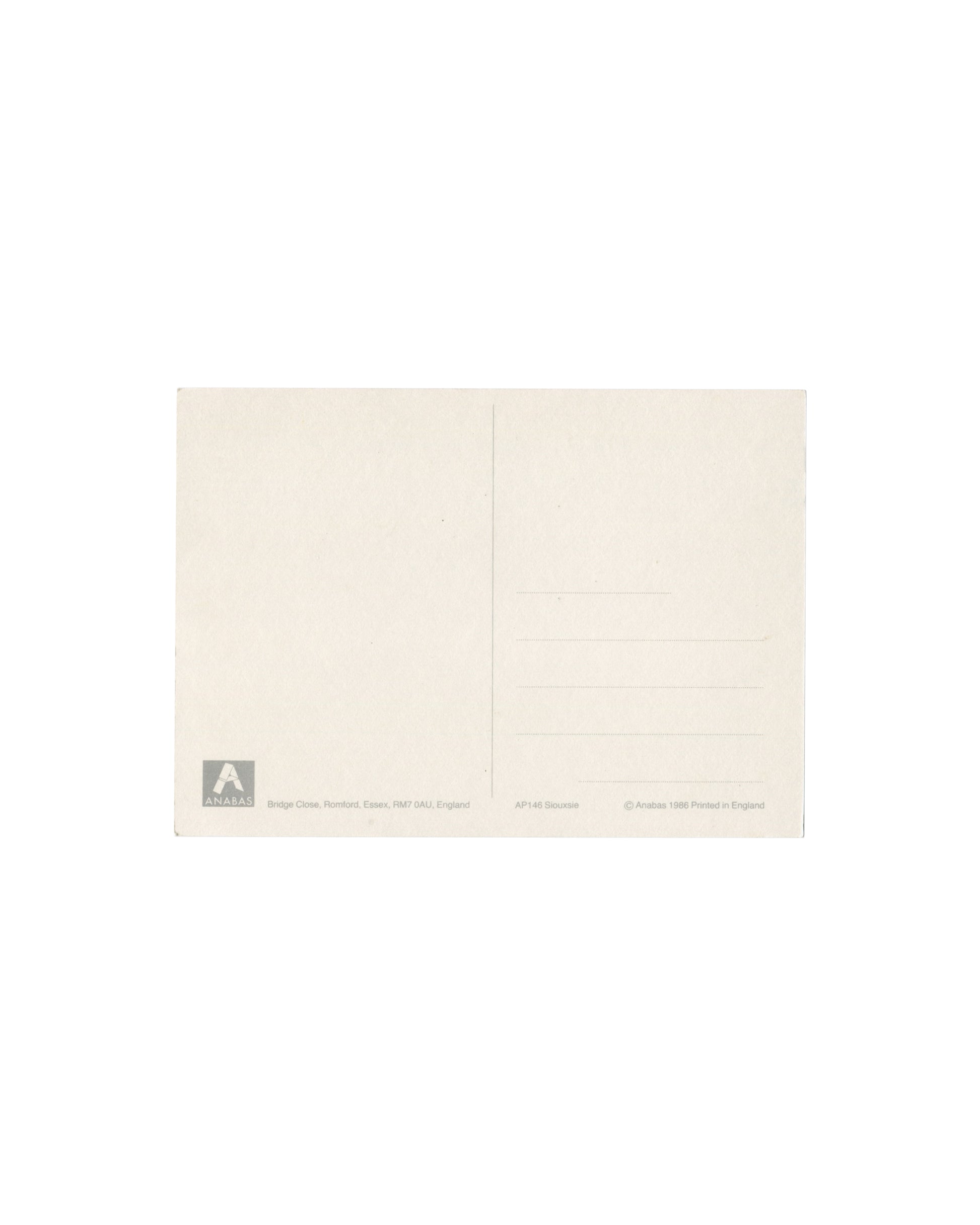Anabas AP156 postcard verso, publisher address, catalogue number, copyright 1986
