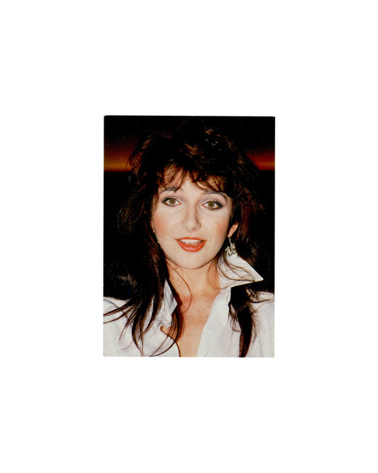 Kate Bush studio portrait, white shirt, Anabas AP156 postcard recto, 1986
