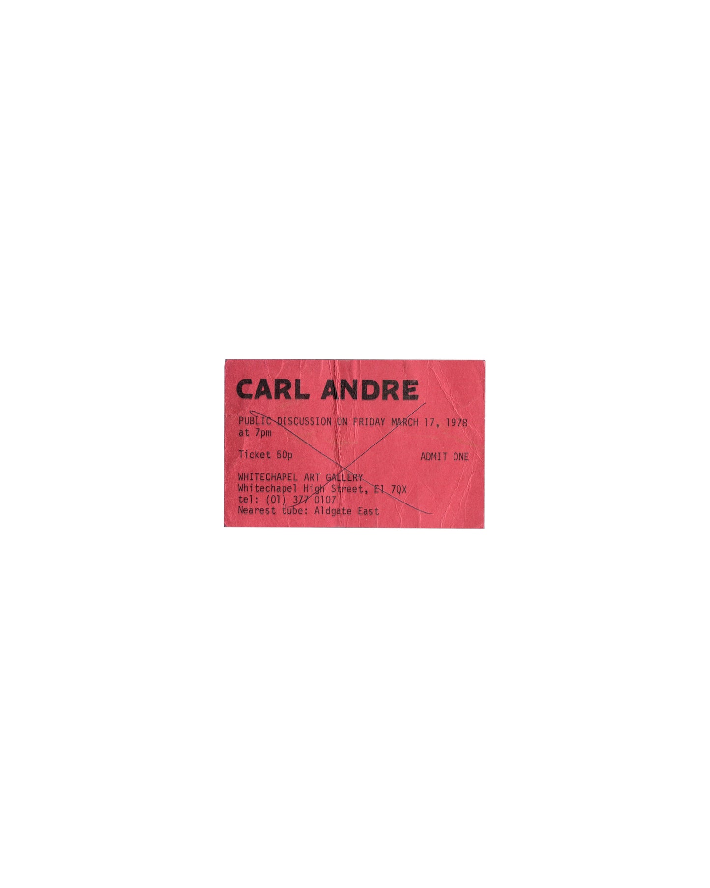 Red exhibition card, Carl Andre Whitechapel retrospective, 1978