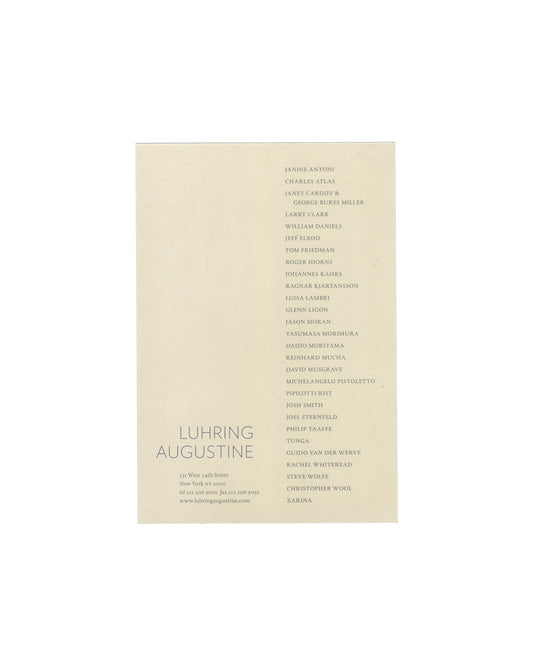 JANINE ANTONI, CHARLES ATLAS, PIPILOTTI RIST, RACHEL WHITEREAD, CHRISTOPHER WOOL et al.: Luhring Augustine — Artist Representation Card, New York, c. 2015–16