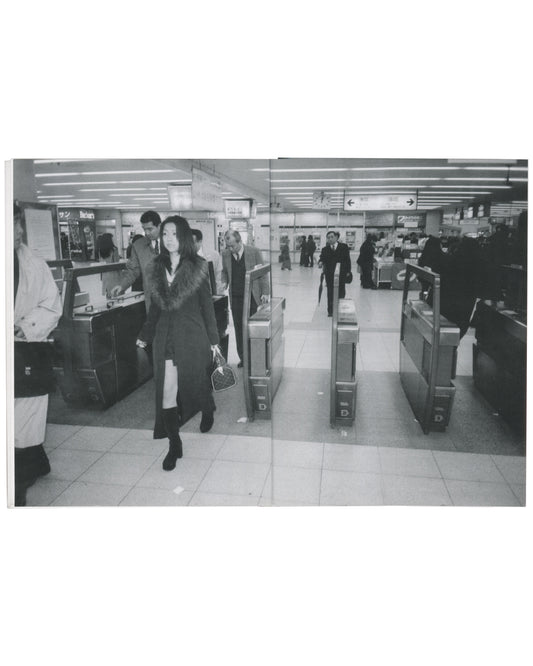 Tokyo Vertigo 2001, interior spread, Tokyo subway barriers, photographs by Araki, Hosoe and Slocombe