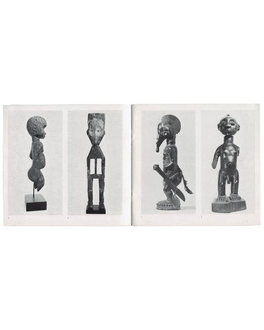 Gordon House, African Tribal Sculpture, The Arcade Gallery, 1976, interior spread with four sculptures, black-and-white