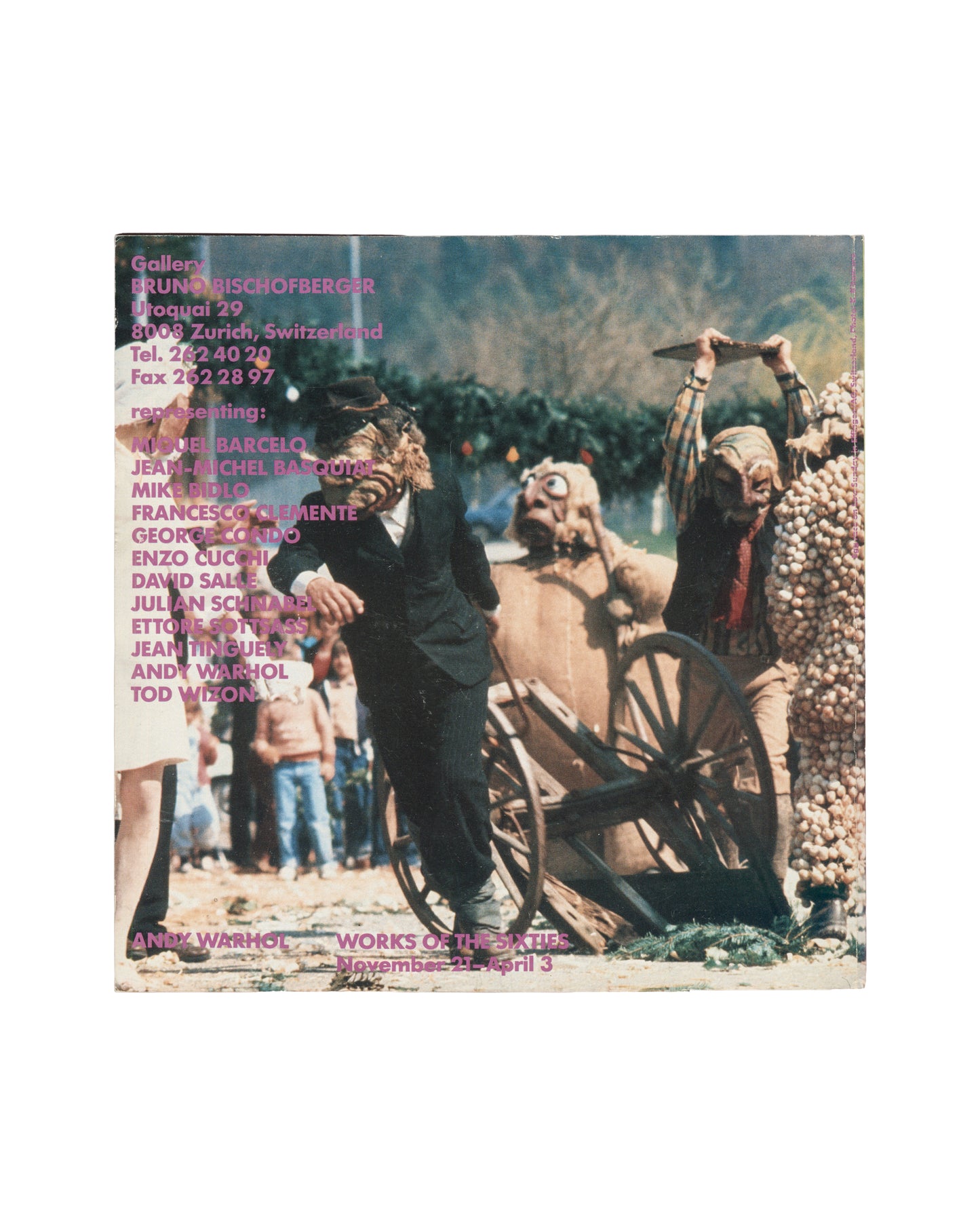 CADY NOLAND, Artforum International, January 1993, back cover, Galerie Bruno Bischofberger advertisement, Zurich, with carnival photograph