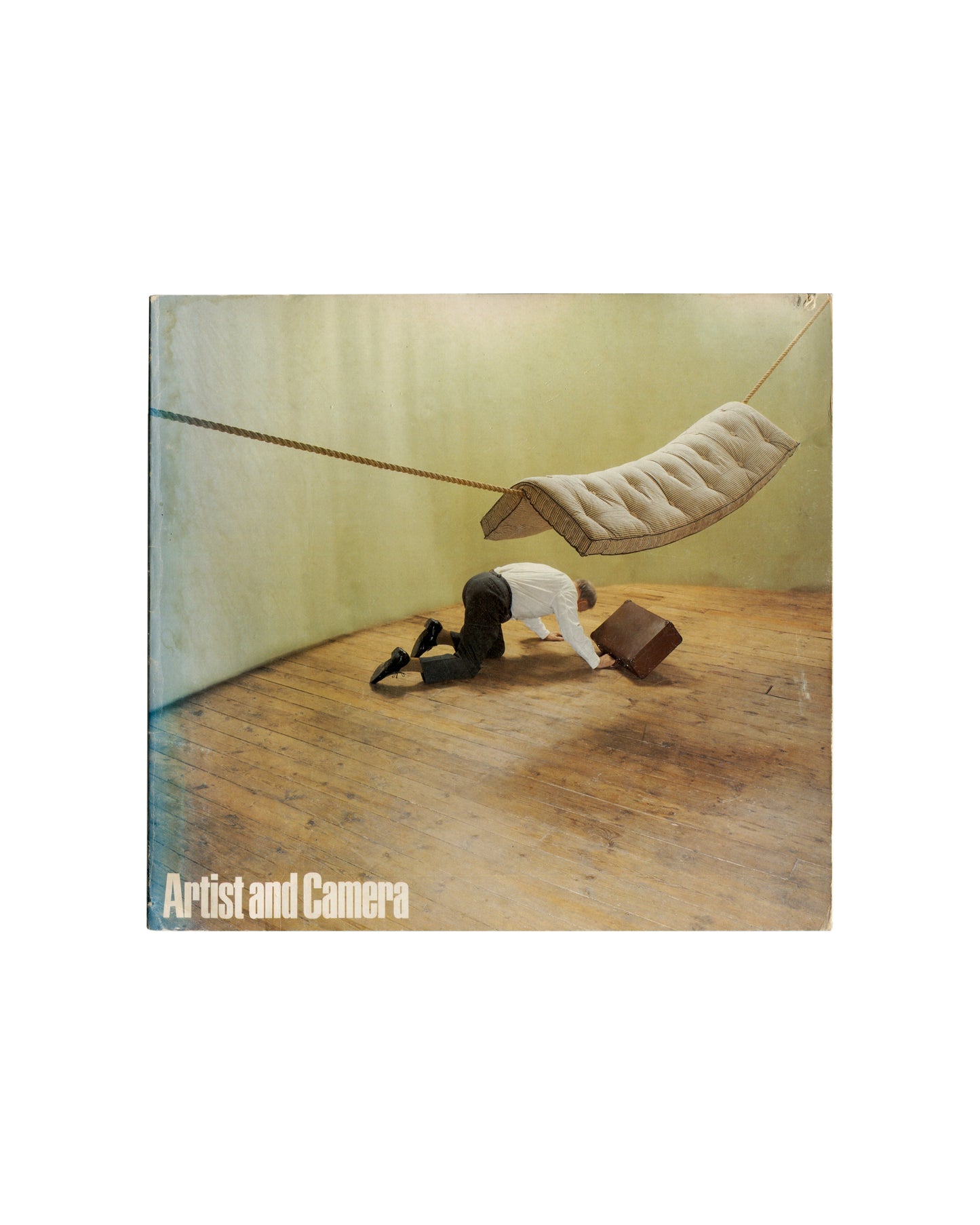 Boyd Webb work with figure and suspended mattress, Artist and Camera, Arts Council of Great Britain, 1980, front cover