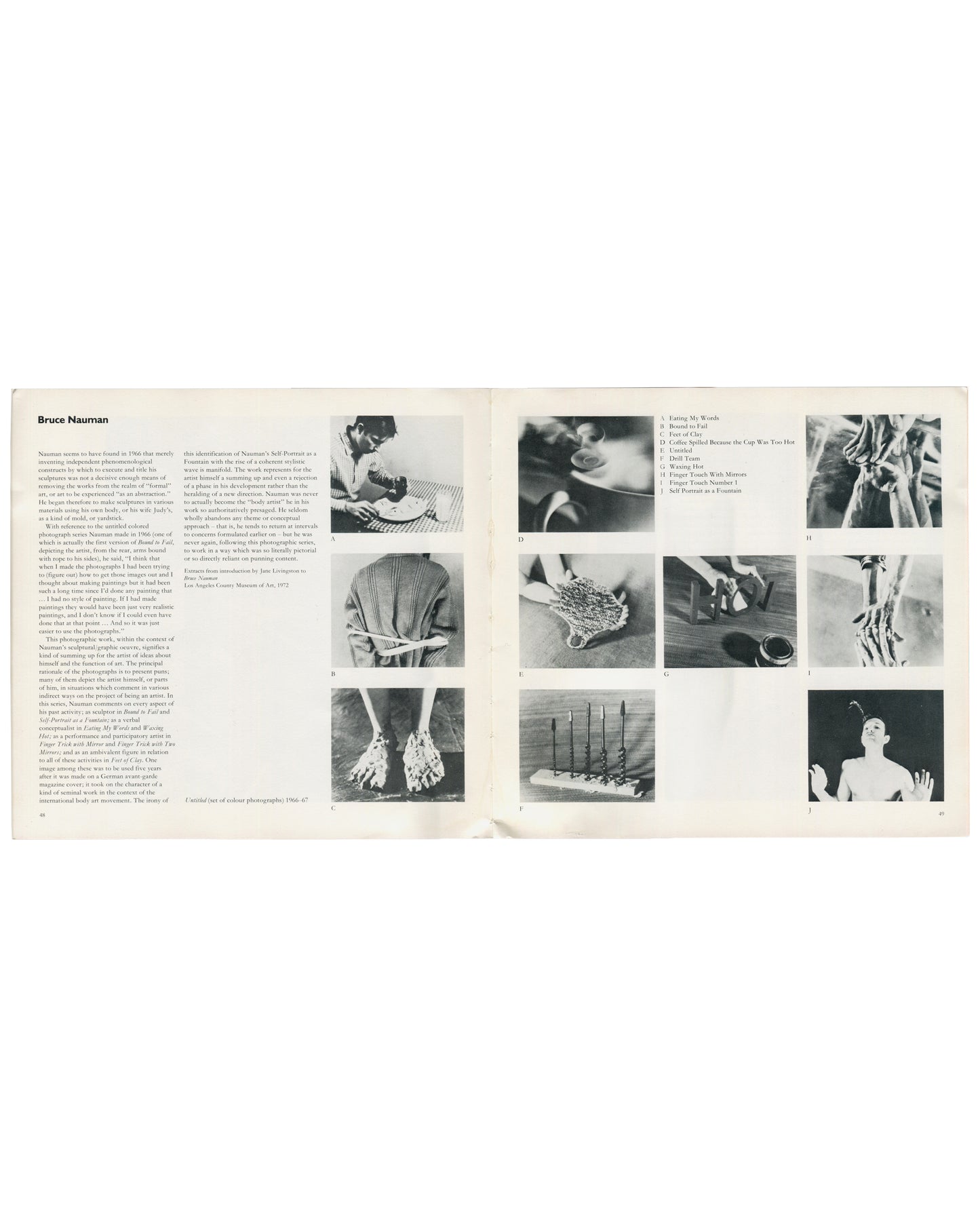 Bruce Nauman, Artist and Camera, Arts Council of Great Britain, 1980, interior spread, nine photographic works 1966–67