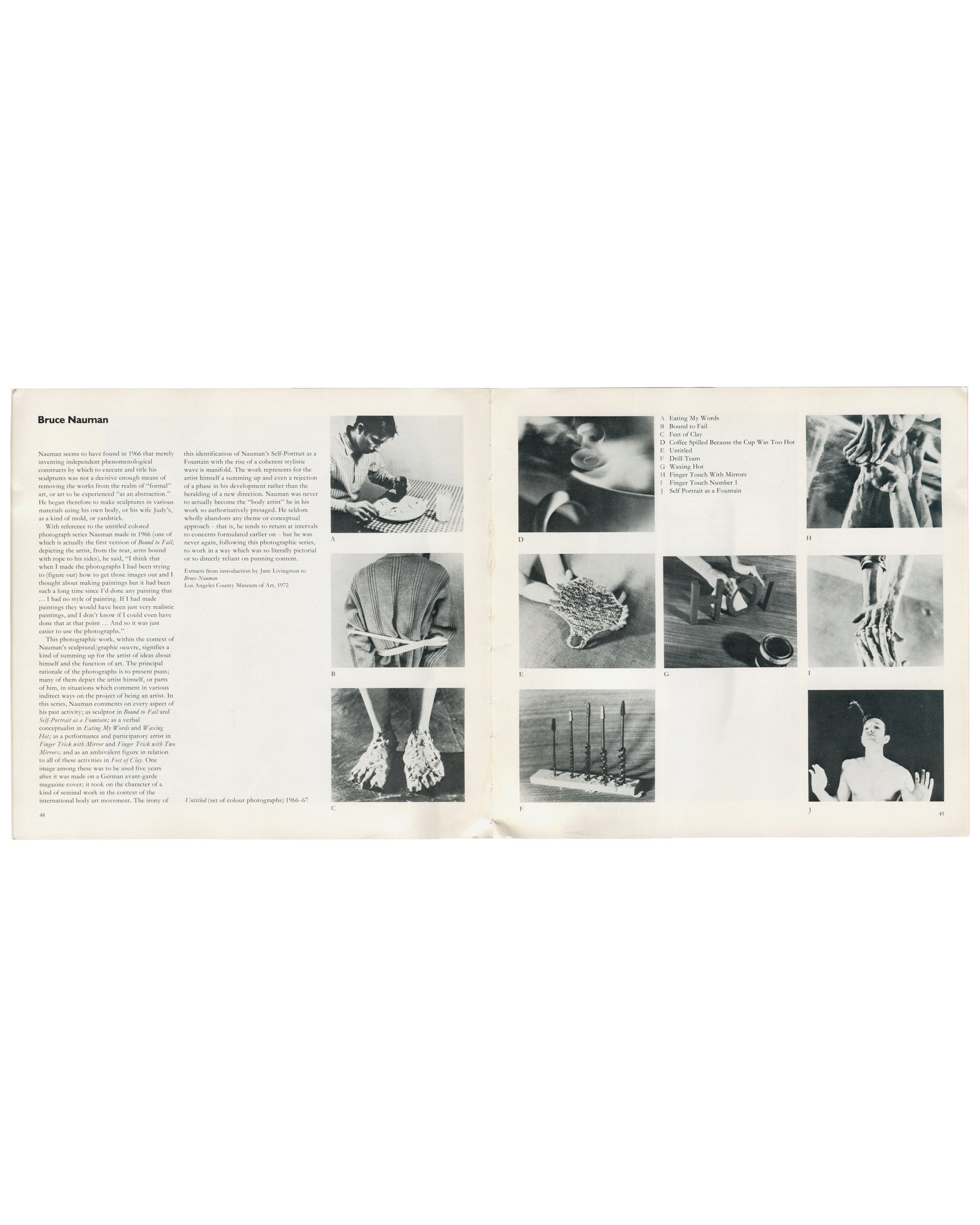 Bruce Nauman, Artist and Camera, Arts Council of Great Britain, 1980, interior spread, nine photographic works 1966–67
