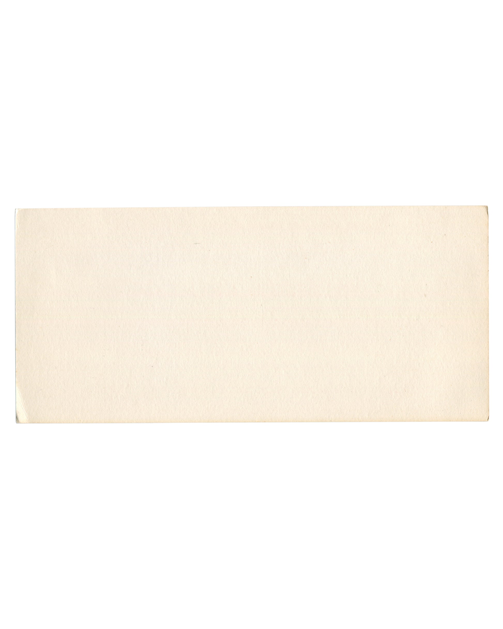 Reverse of 1977 Bernard Aubertin exhibition invitation card, Rebus Galleria d'Arte Contemporanea, Florence — verso showing plain unprinted textured cream paper stock with light age toning, minor corner wear, and handling marks consistent with period circulation and storage.
