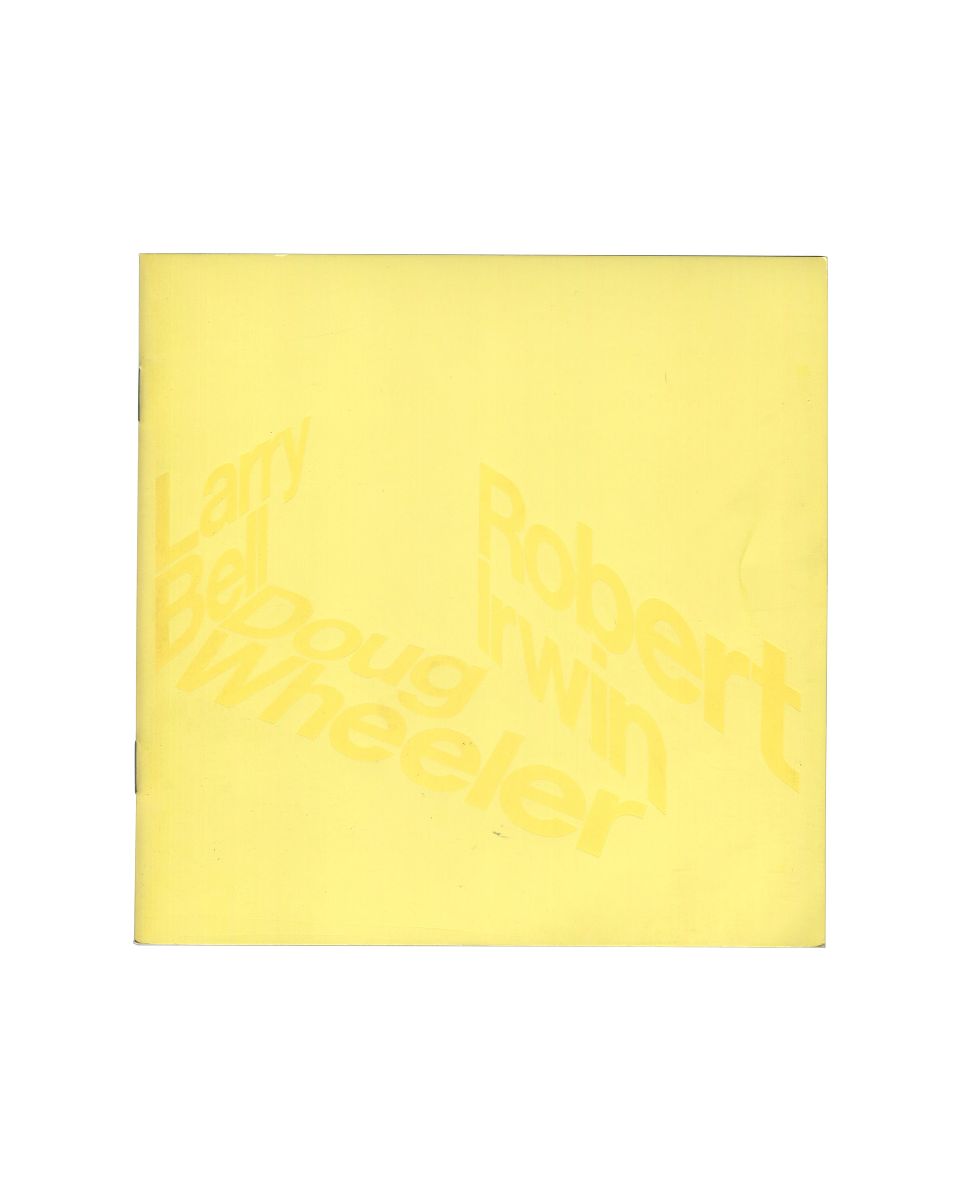Original 1970 Larry Bell, Robert Irwin, Doug Wheeler exhibition catalogue, Tate Gallery, London, 5–31 May 1970. Plain pale yellow square-format cover, unprinted, with visible age toning and light surface wear consistent with period exhibition material.