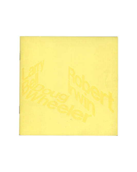 Original 1970 Larry Bell, Robert Irwin, Doug Wheeler exhibition catalogue, Tate Gallery, London, 5–31 May 1970. Plain pale yellow square-format cover, unprinted, with visible age toning and light surface wear consistent with period exhibition material.