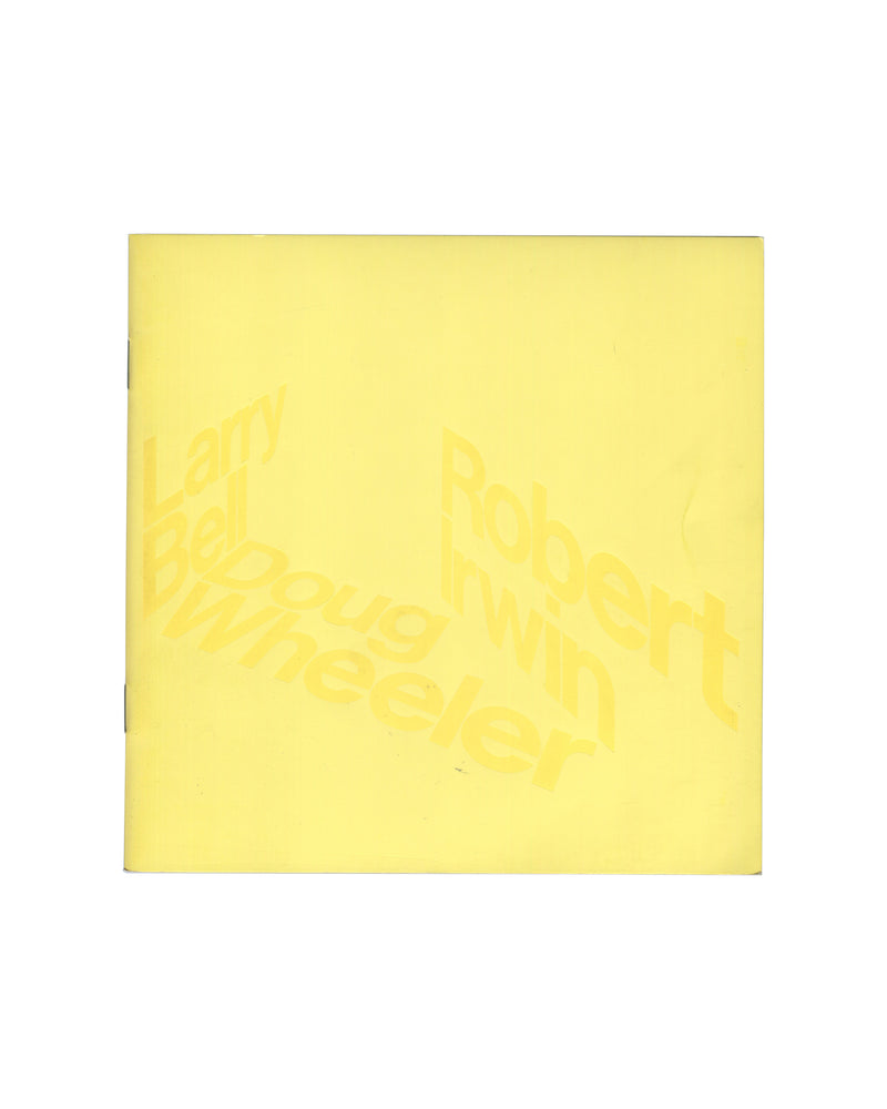 Original 1970 Larry Bell, Robert Irwin, Doug Wheeler exhibition catalogue, Tate Gallery, London, 5–31 May 1970. Plain pale yellow square-format cover, unprinted, with visible age toning and light surface wear consistent with period exhibition material.