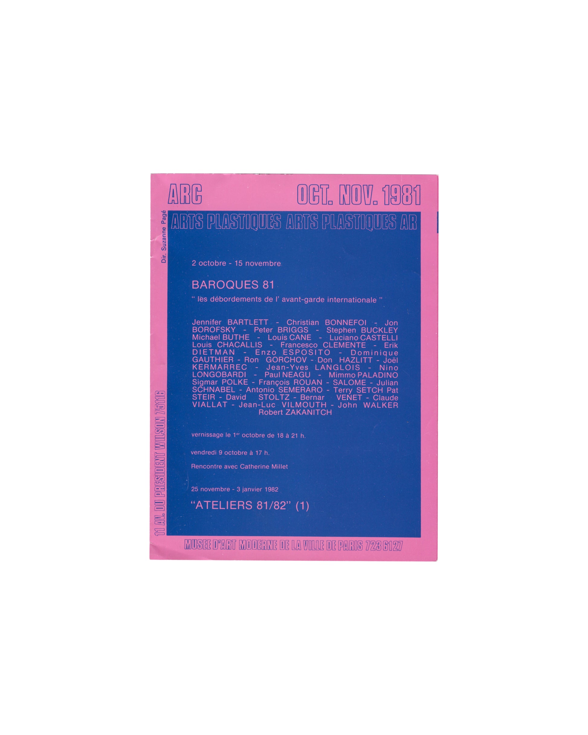 Baroques 81, ARC Paris 1981, typewritten meeting notice, rencontre avec Catherine Millet, 29 octobre 1981, Auditorium 