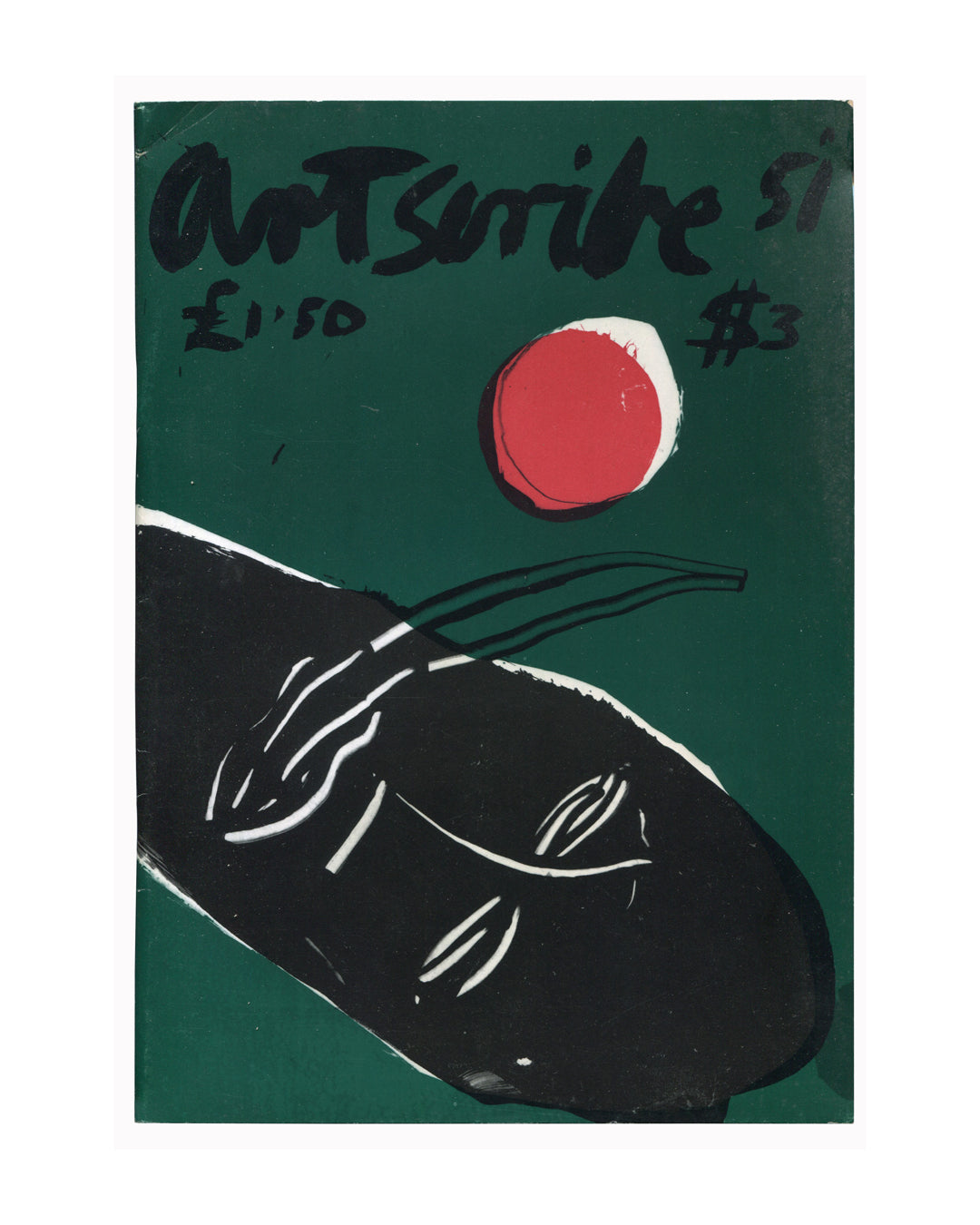 Art Scribe No. 51 magazine cover, 1985, featuring Basquiat cover art — green background with black figure and red circle, £1.50 price printed, Artscribe Ltd

