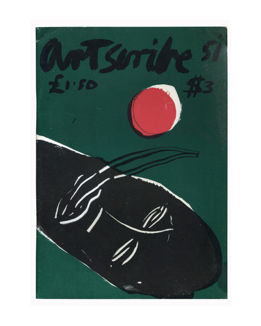 Art Scribe No. 51 magazine cover, 1985, featuring Basquiat cover art — green background with black figure and red circle, £1.50 price printed, Artscribe Ltd

