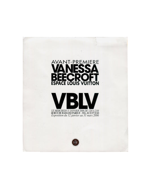 Vanessa Beecroft, VBLV invitation verso; avant-première Espace Louis Vuitton Paris, bold black typography on white, 2006
