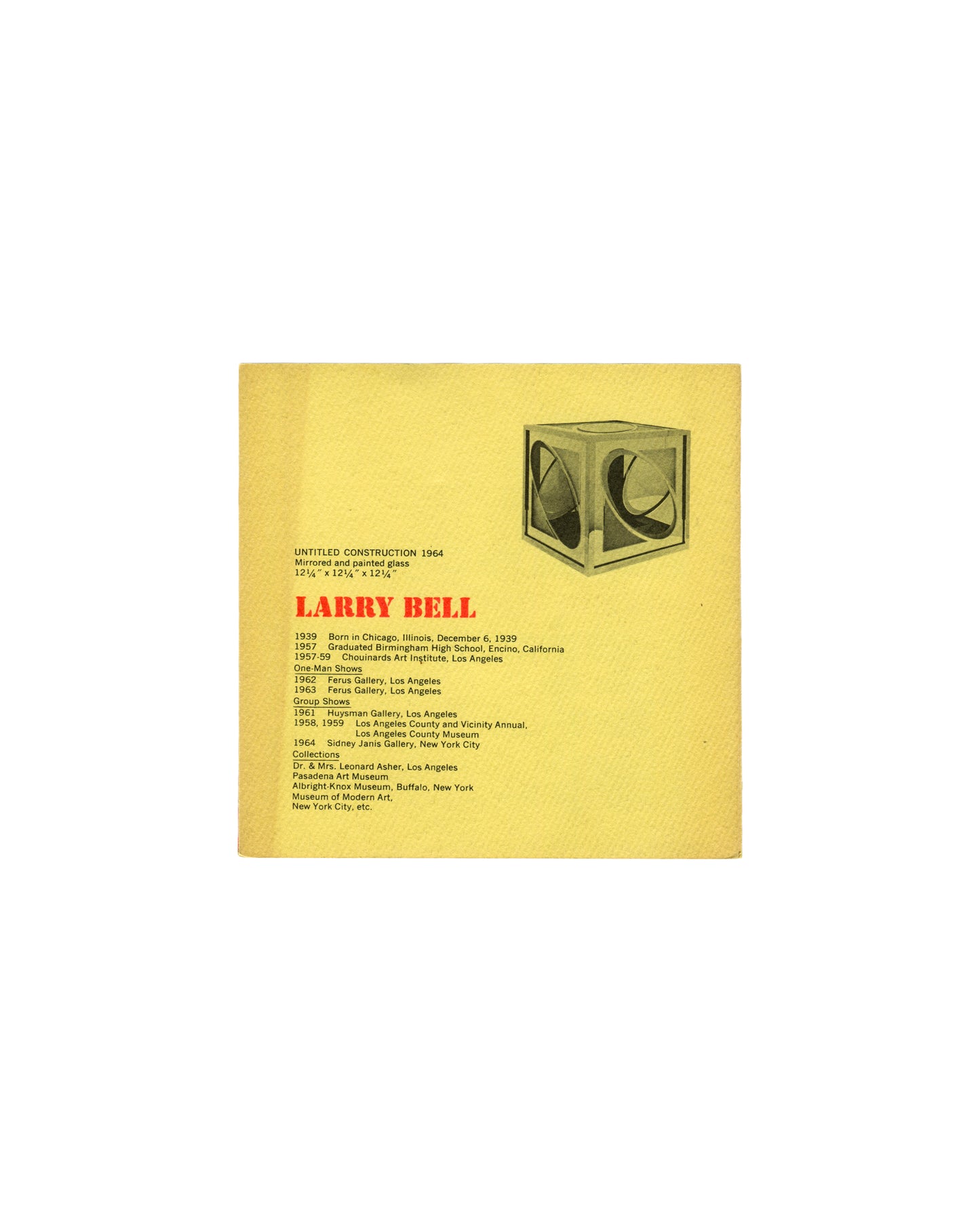 LARRY BELL / TONY DELAP / CRAIG KAUFFMAN / WILLIAM REYNOLDS / ED RUSCHA — 5 at Pace, Pace Gallery, New York, 1965