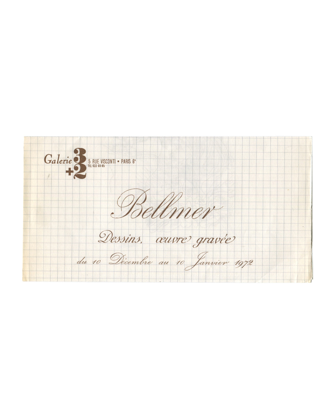 Hans Bellmer Dessins, œuvre gravée exhibition announcement Galerie 3+2 Paris 1971–72