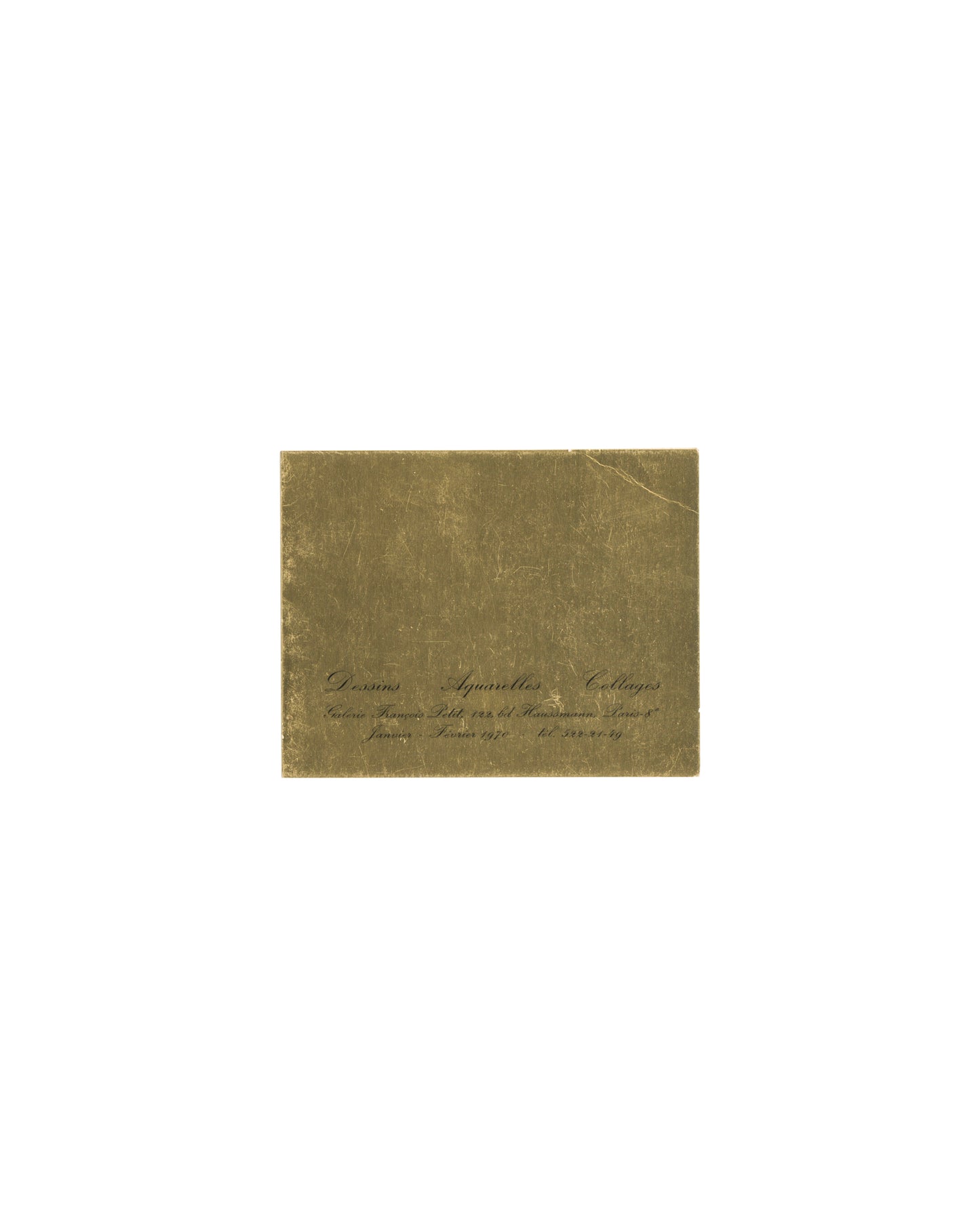 Unica Zürn, Sophie Taeuber-Arp, Marie-Laure de Noailles, Dessins Aquarelles Collages 1970, gold card front, cursive title