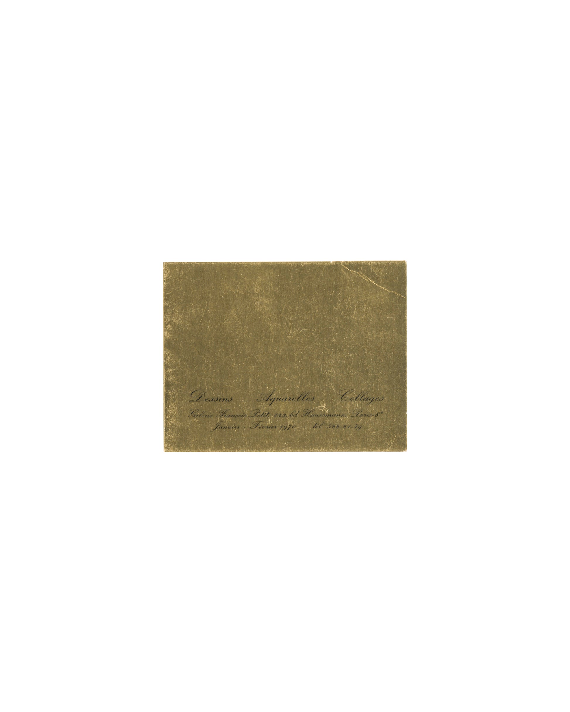 Unica Zürn, Sophie Taeuber-Arp, Marie-Laure de Noailles, Dessins Aquarelles Collages 1970, gold card front, cursive title