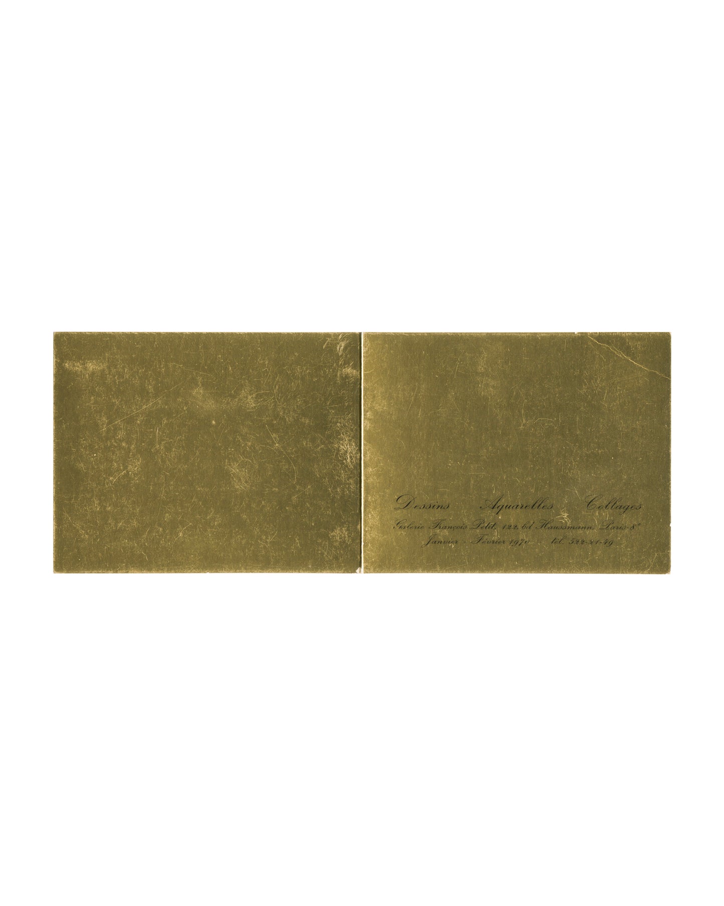 Unica Zürn, Sophie Taeuber-Arp, Marie-Laure de Noailles, Dessins Aquarelles Collages 1970, gold card unfolded back view
