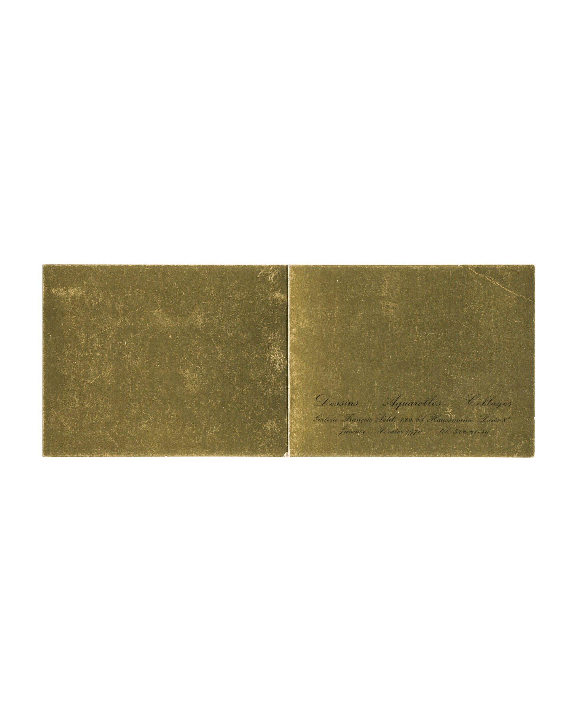 Unica Zürn, Sophie Taeuber-Arp, Marie-Laure de Noailles, Dessins Aquarelles Collages 1970, gold card unfolded back view
