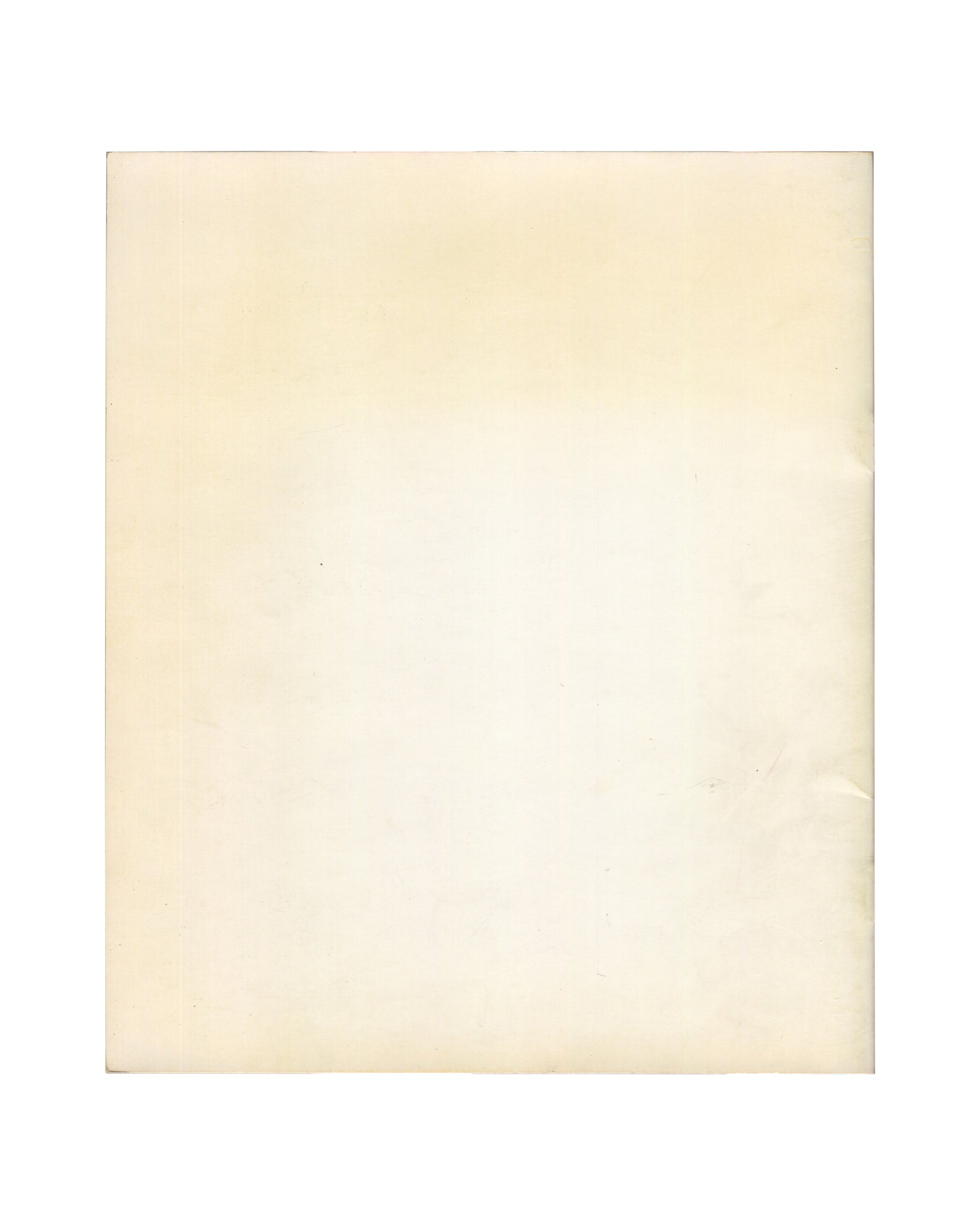  Reverse of 1976 Hans Bellmer Hommage à Hans Bellmer exhibition catalogue, Galerie François Petit, Paris. Back cover showing plain cream card with general age toning, light surface marks and a small crease to the lower right corner consistent with vintage handling.