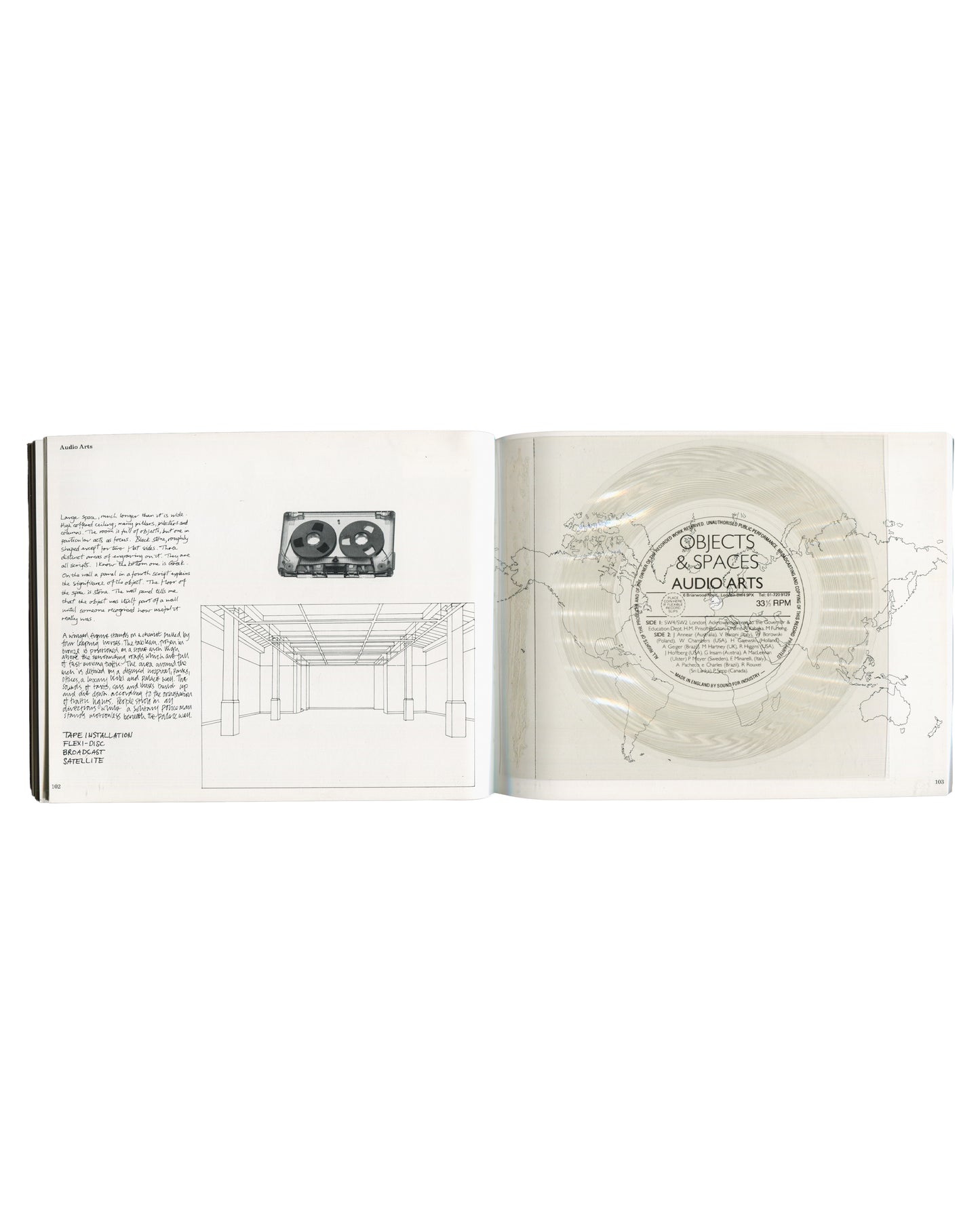 Paul de Monchaux, Fenella Crichton and Kate Blacker, The Sculpture Show, 1983, Audio Arts, flexi-disc and tape installation, interior spread