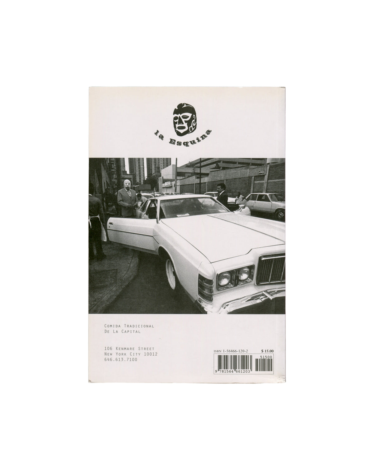 Jack Spade, Bald Ego no. 3, 2004, back cover, La Esquina logo, black-and-white street photograph, white lowrider, New York City, ISBN 1-56466-120-2