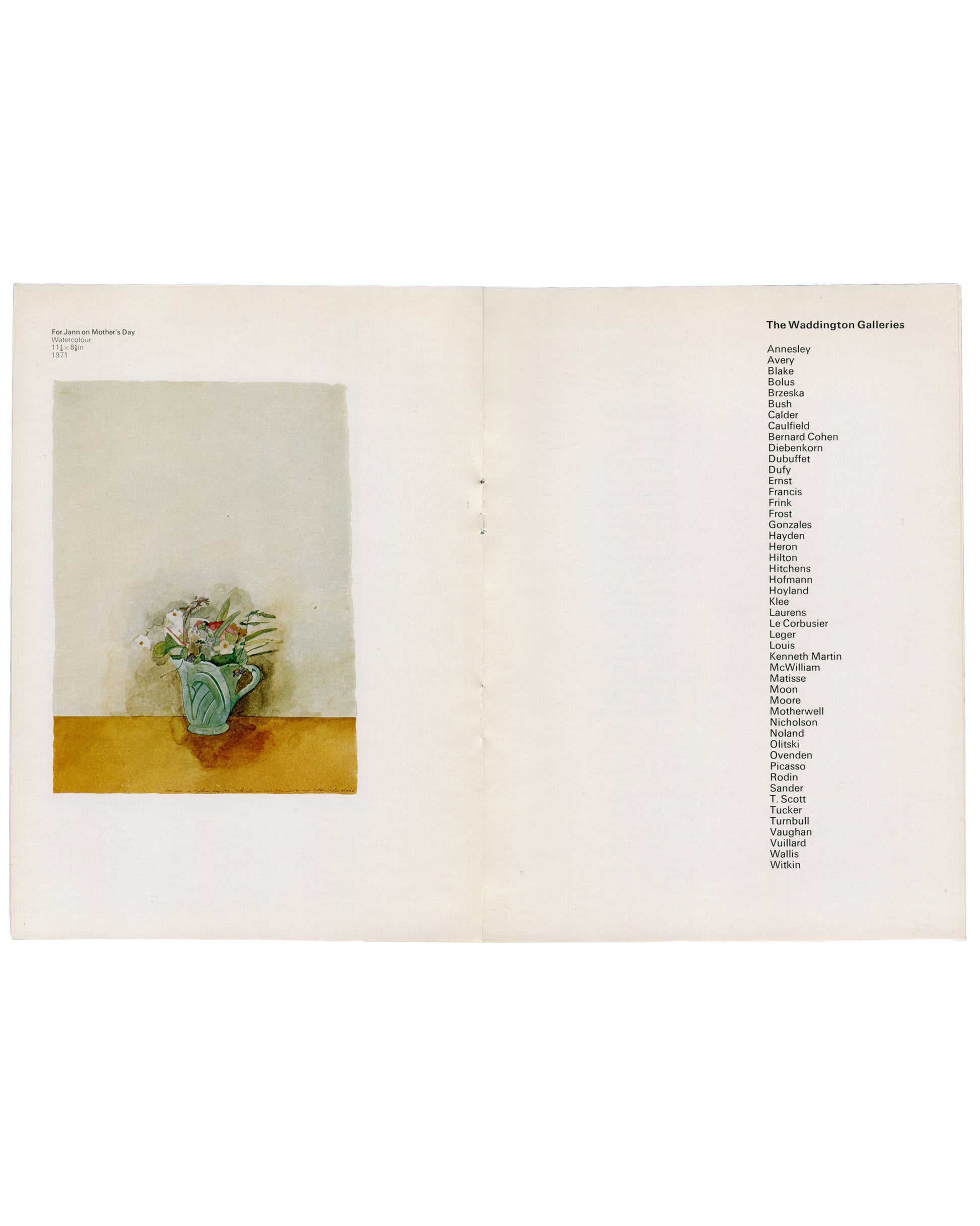 Peter Blake, For Jann on Mother's Day, 1972, interior spread with Waddington Galleries roster