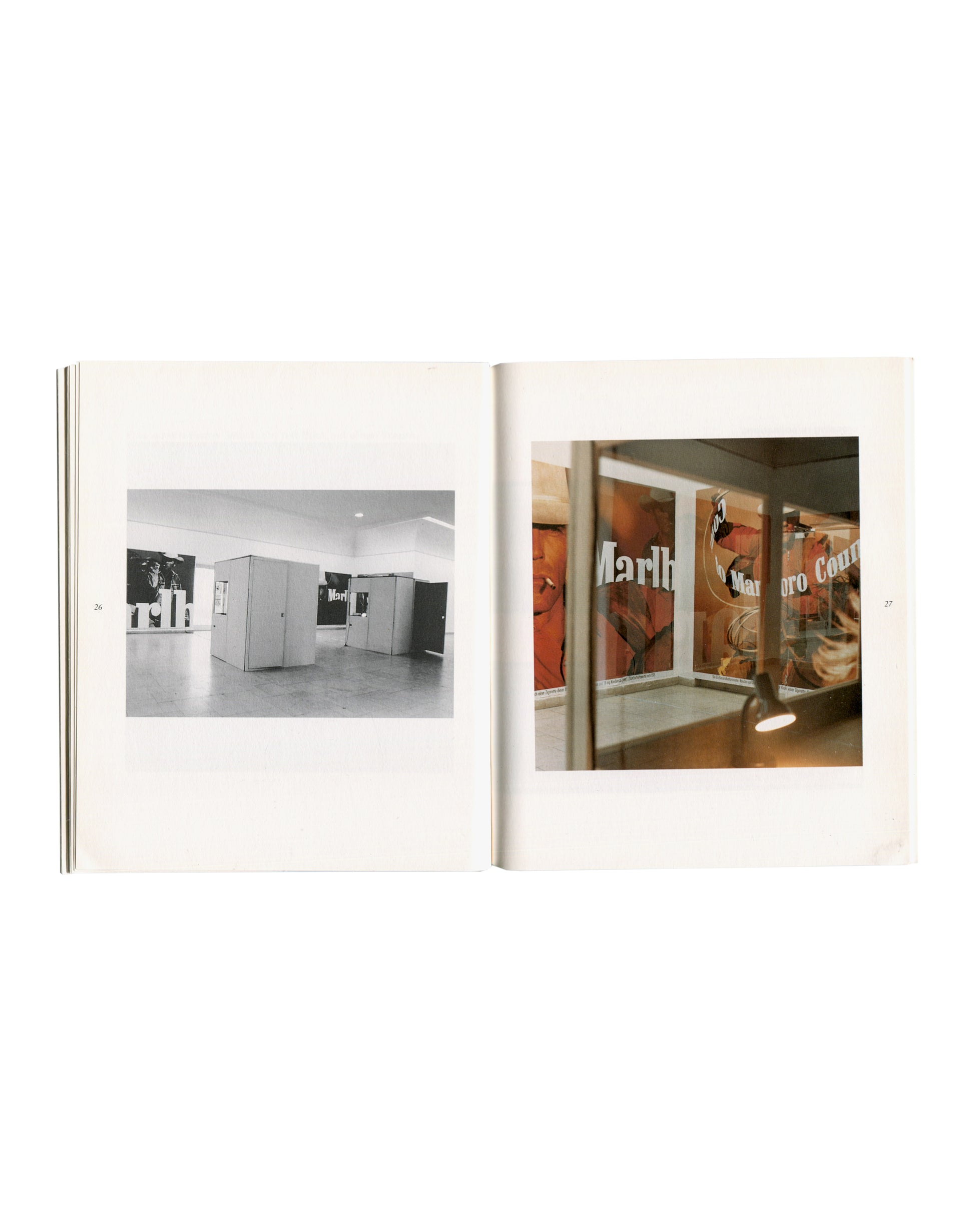 Monica Bonvicini — Platz machen, 1994, interior spread pp.26–27, Marlboro installation views