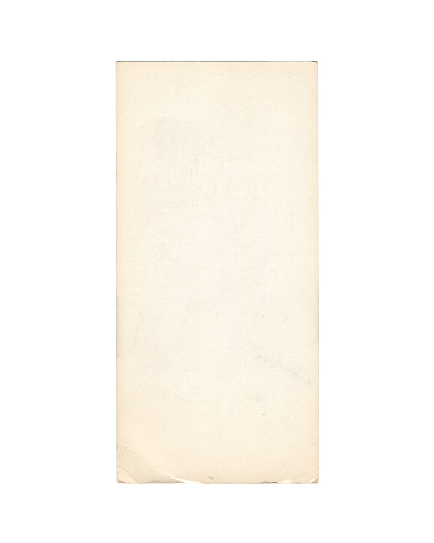 Reverse of 1971 L'air pauvre launch invitation, Les Aliscans, Paris, showing blank cream card stock with age toning and light handling wear consistent with period paper ephemera.