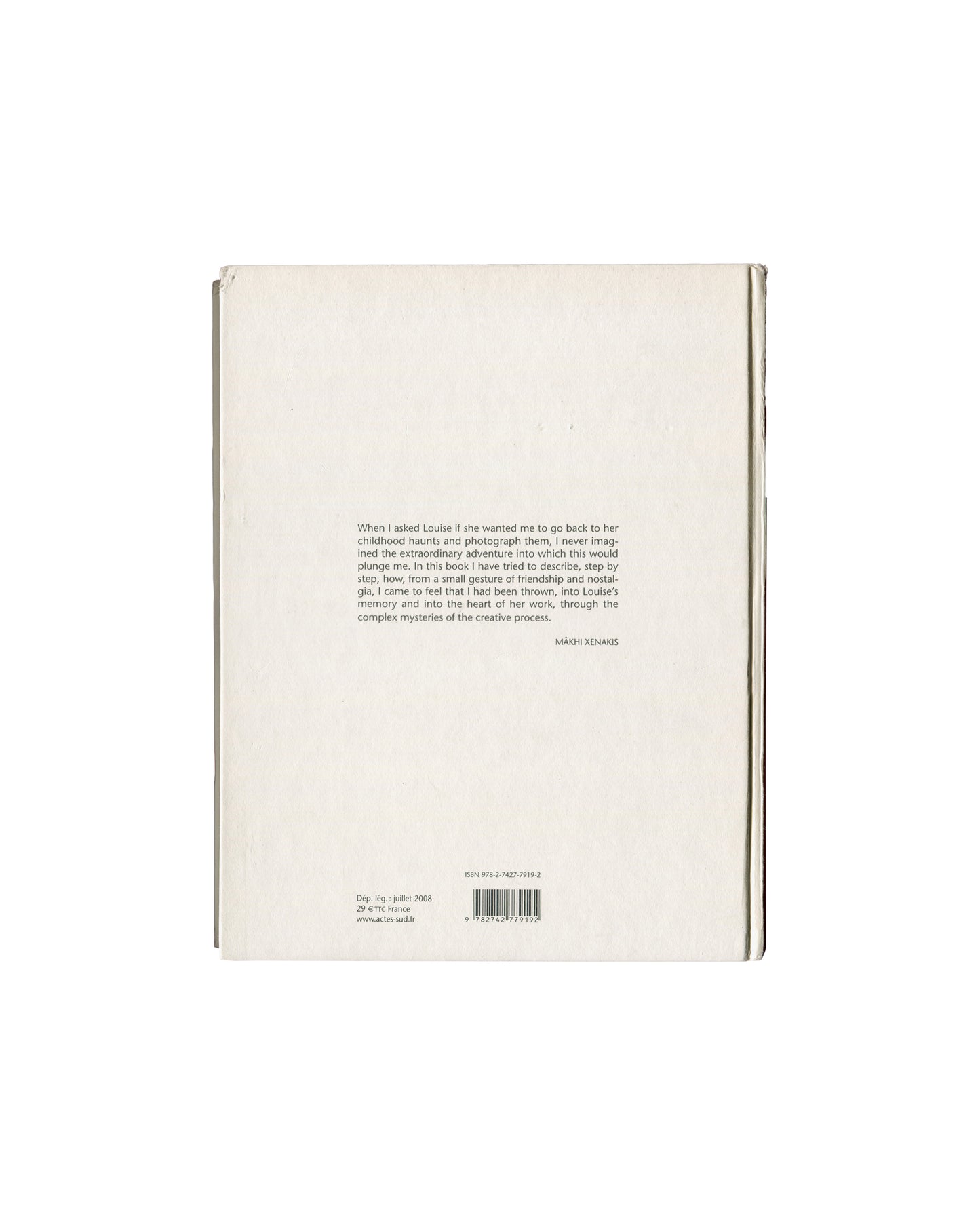 Louise Bourgeois / Mâkhi Xenakis, The Blind Leading the Blind, Actes Sud, 2008, back cover with Xenakis text