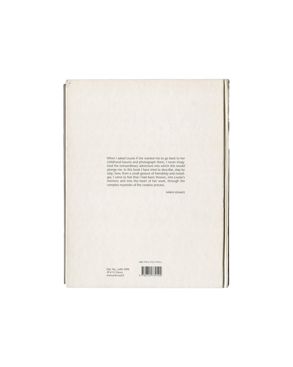 Louise Bourgeois / Mâkhi Xenakis, The Blind Leading the Blind, Actes Sud, 2008, back cover with Xenakis text