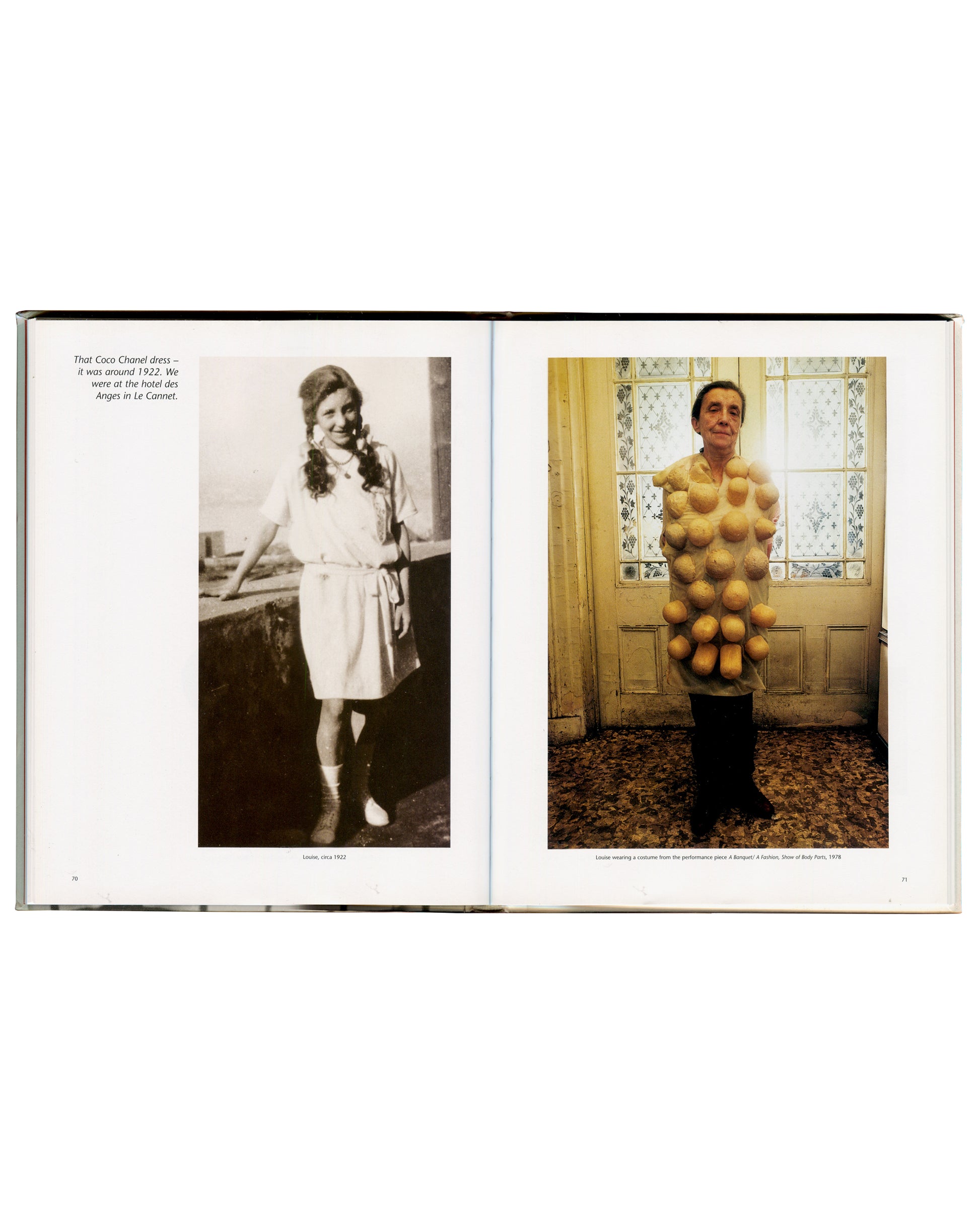 Louise Bourgeois, Le Cannet c.1922, facing A Banquet/A Fashion Show of Body Parts costume, 1978, spread pp.70–71