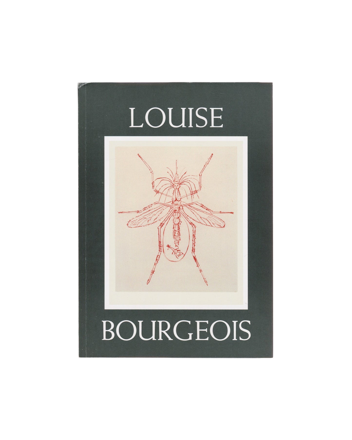 Exhibition catalogue, Louise Bourgeois, Autobiographical Prints, Hayward Publishing, London, 2016. Softcover, 96 pp., approx. 16 × 24 cm. Front cover: dark teal-grey ground; white serif type ‘LOUISE’ upper third, ‘BOURGEOIS’ lower third; central cream panel with red line etching of pregnant mosquito. ISBN 978-1-85332-343-0.